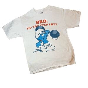 Smurfs “Bro, Do You Even Lift?” Graphic Tee Size L